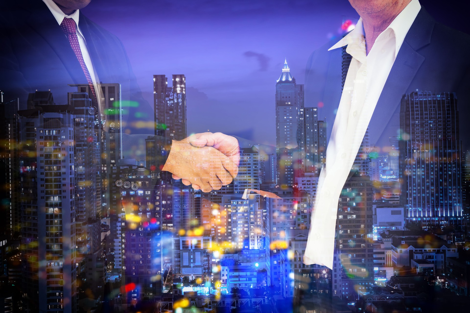 abstract double exposure commitment with night cityscape - can use to display or montage on product